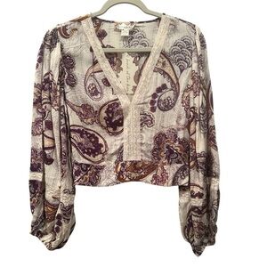 NWT Band of the Free Paisley Crop Fairy Top Lace Romantic Boho Festival Sz S